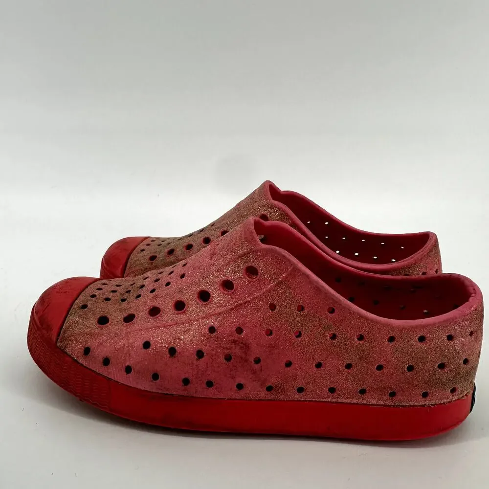 Native Jefferson Bling Glitter Slip-On Sneaker Lightweight EVA Pink Kids 12